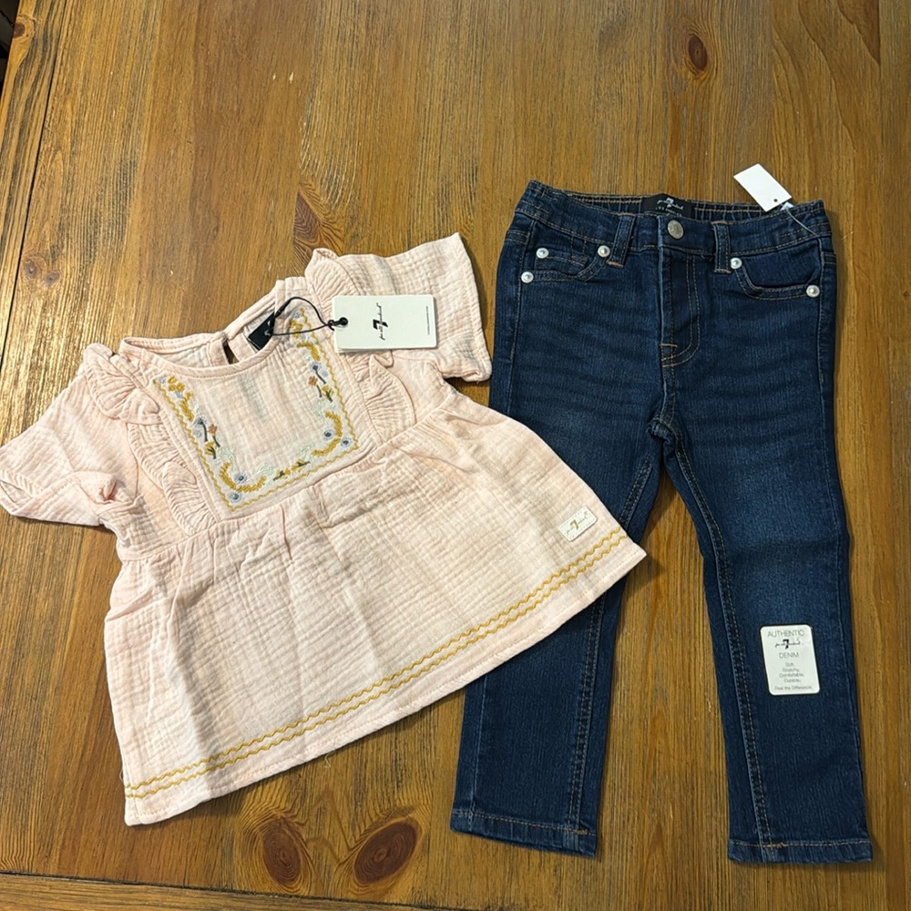 NWT 7 For All Mankind 2Pc Girl’s Set Blouse & Jeans 24Months
